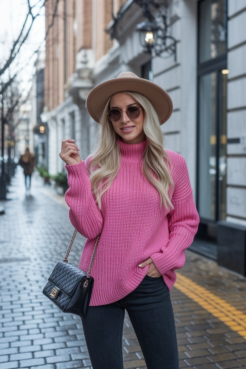 Hot Pink Sweater Outfit Winter Trends to Try outfit idea