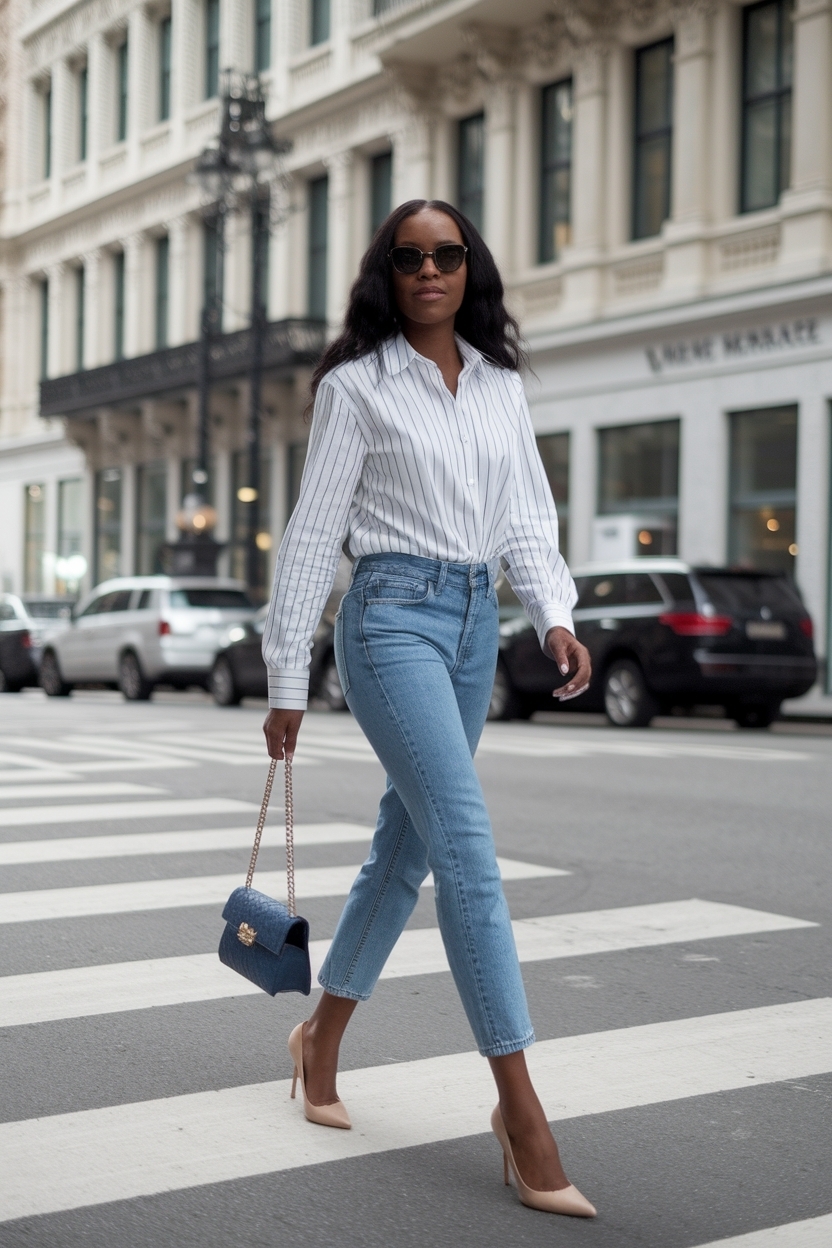 Stylish Jeans and Heels Outfit for Black Women outfit idea