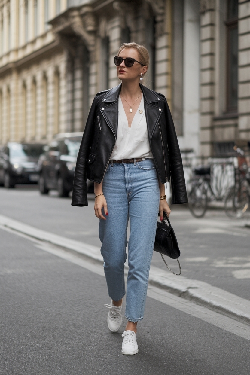 Jeans and Leather Jacket Outfit: Classic Pairing outfit idea
