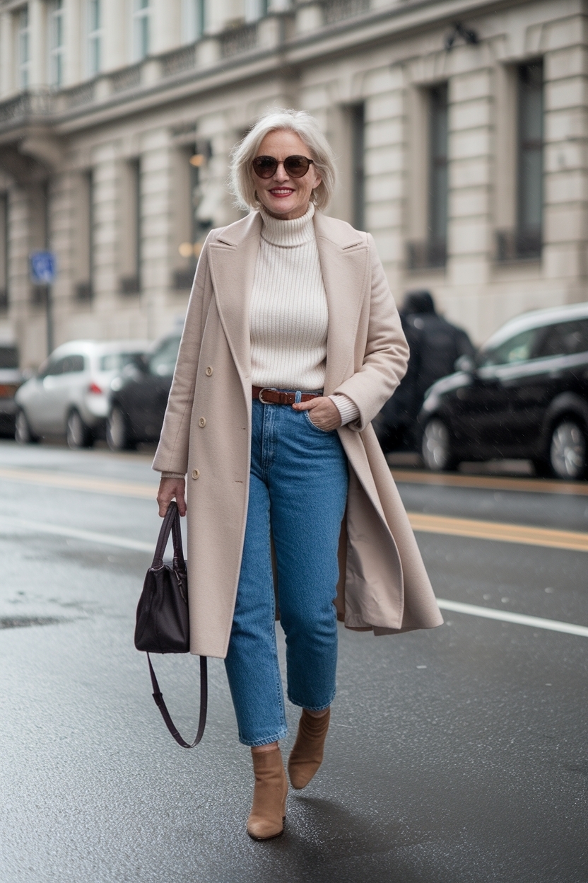 Jeans Outfit Over 40 for Women Winter: Warm Essentials outfit idea