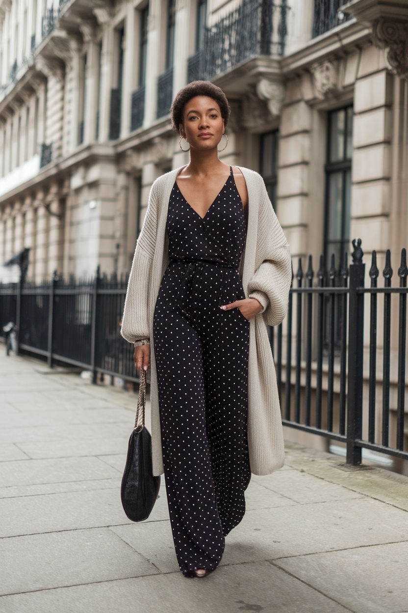 Jumpsuit Outfit Black Women with Cardigan: Effortless Elegance outfit idea