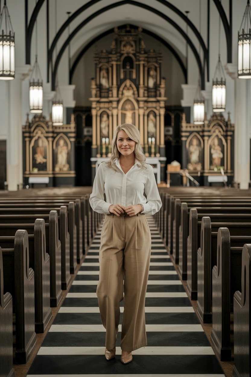 Khaki Pants Outfit Women Church: Smart Casual Approaches outfit idea