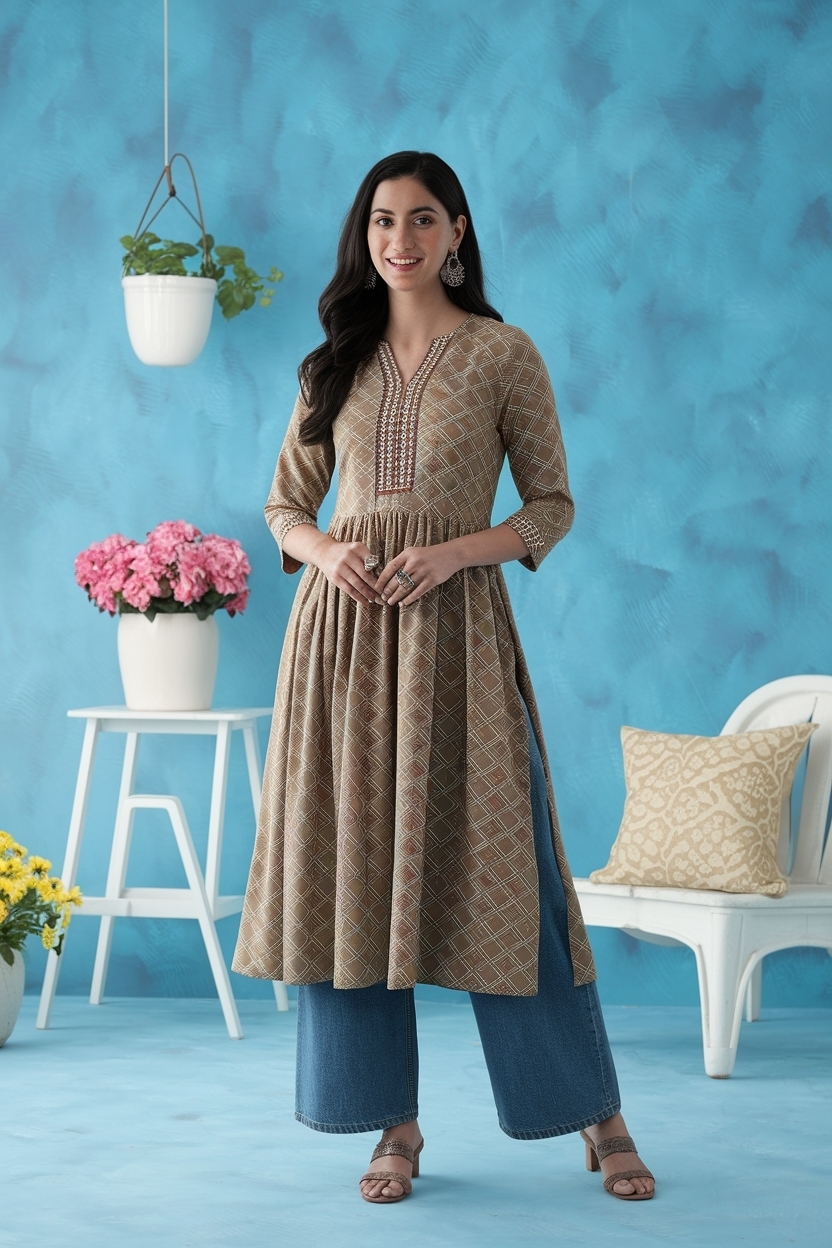 Kurti with Baggy Jeans Outfit: A Fusion of Tradition and Trend outfit idea