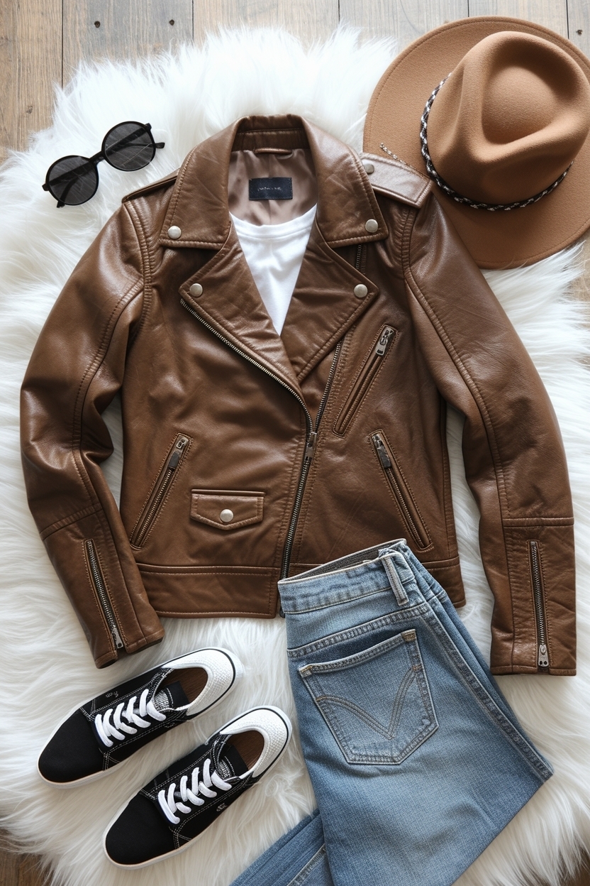 Leather Jacket and Jeans Outfit: Effortless Chic outfit idea