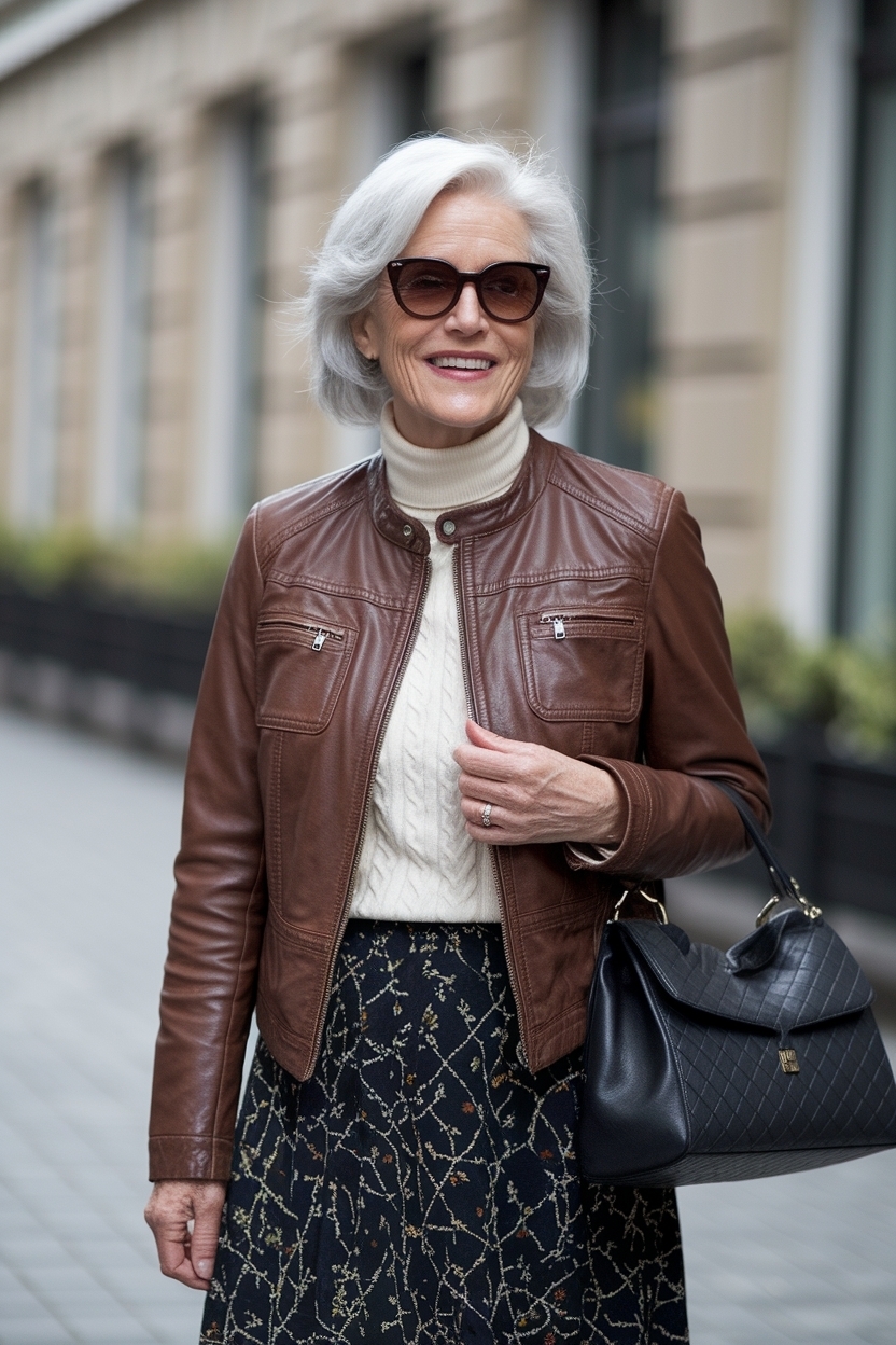 Leather Jacket Outfit Women Over 50: Edgy and Elegant outfit idea