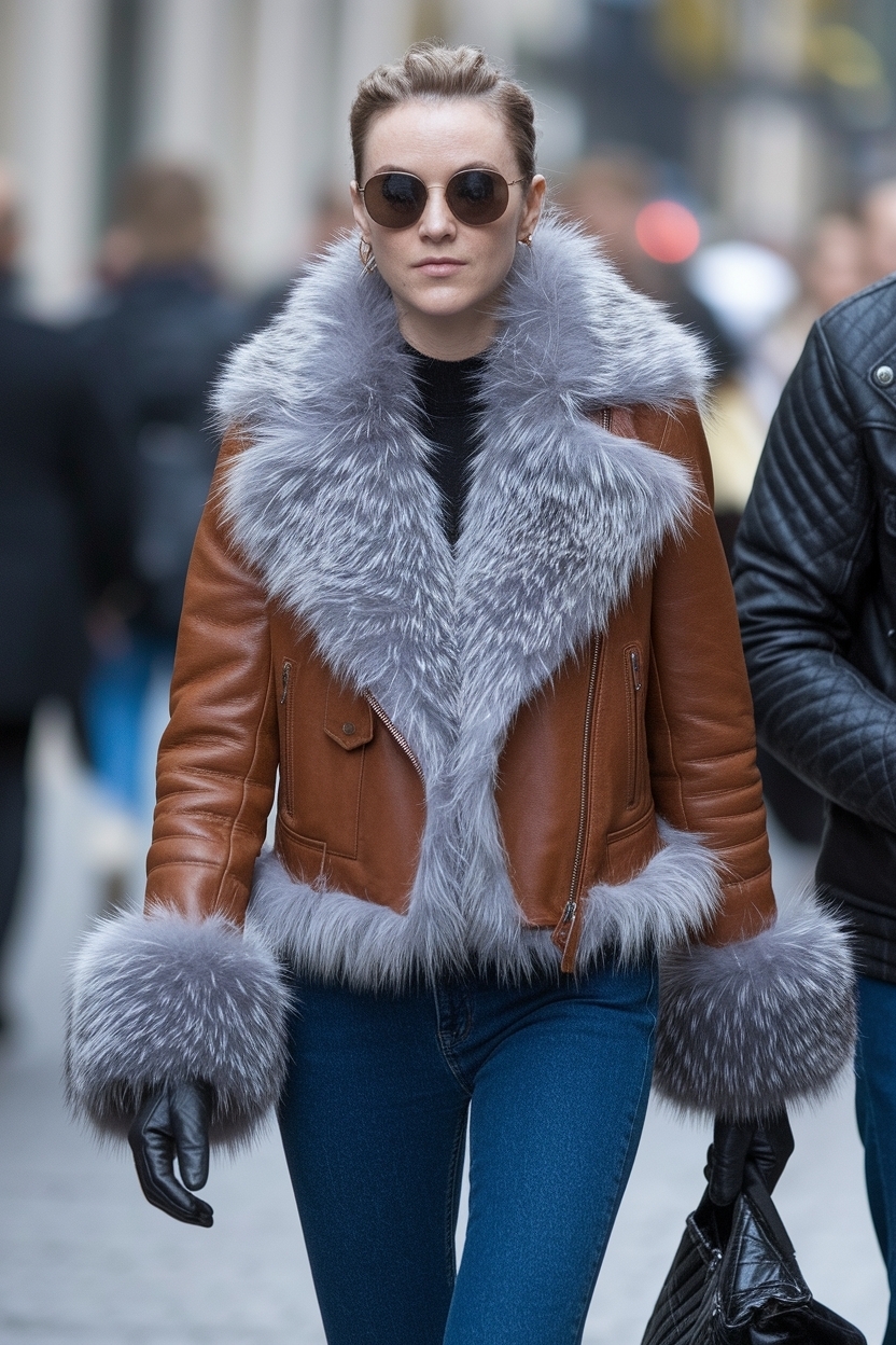 Styling a Leather Jacket with Fur Outfit this Winter outfit idea