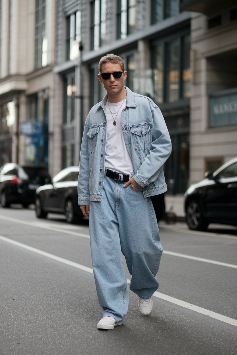 Light Blue Baggy Jeans Outfit Men: Casual Yet Chic Looks outfit idea
