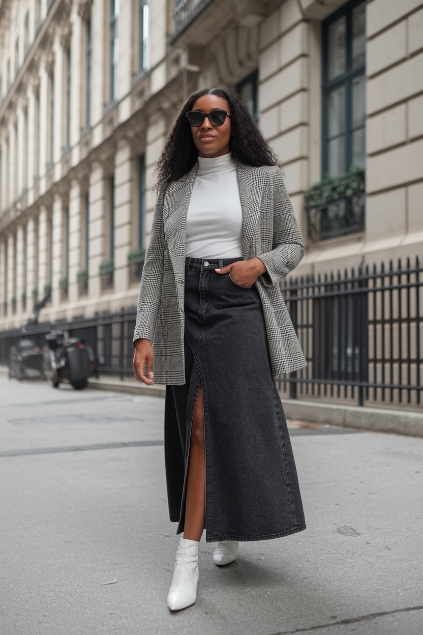 Long Black Denim Skirt Outfit Black Women: Chic Combinations outfit idea