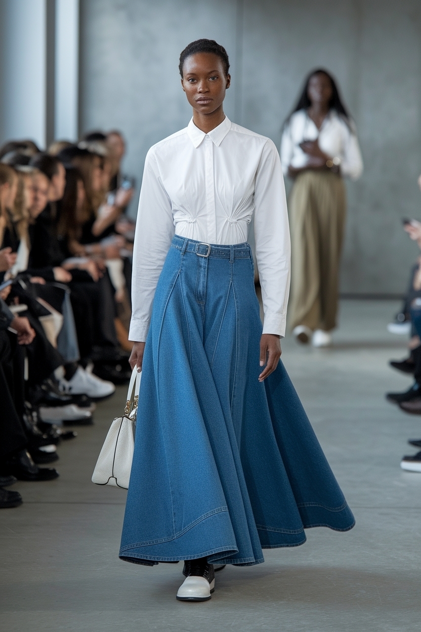 Long Blue Denim Skirt Outfit Black Women: Effortless Grace outfit idea