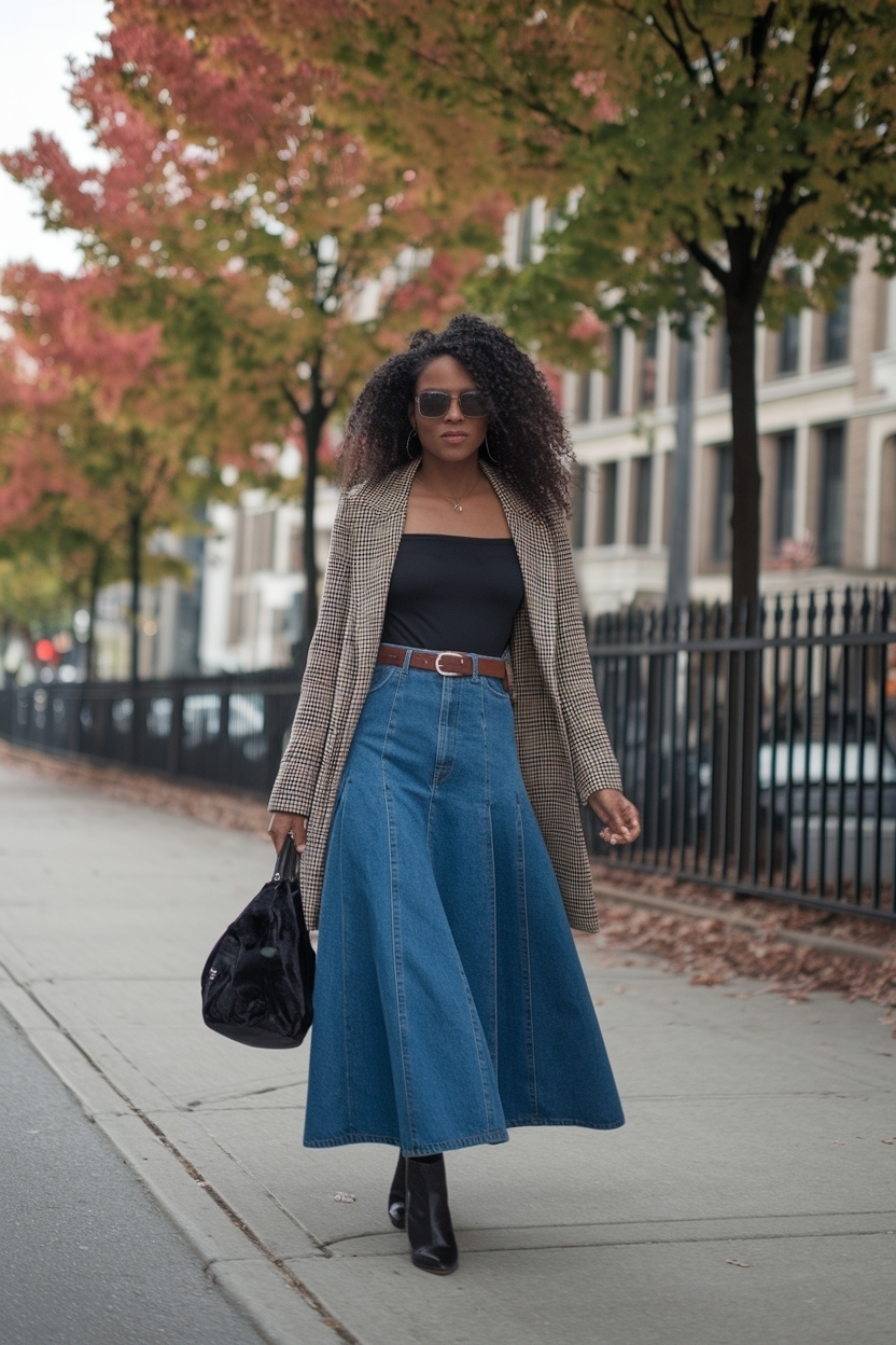 Long Denim Skirt Outfit Black Women Fall: Seasonal Styles outfit idea