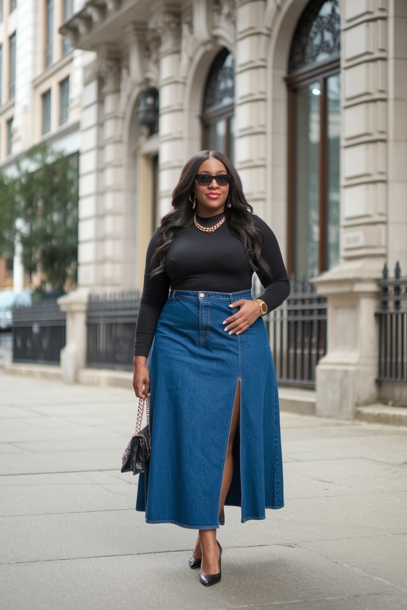 Long Denim Skirt Outfit Black Women Plus: Flattering Fits outfit idea
