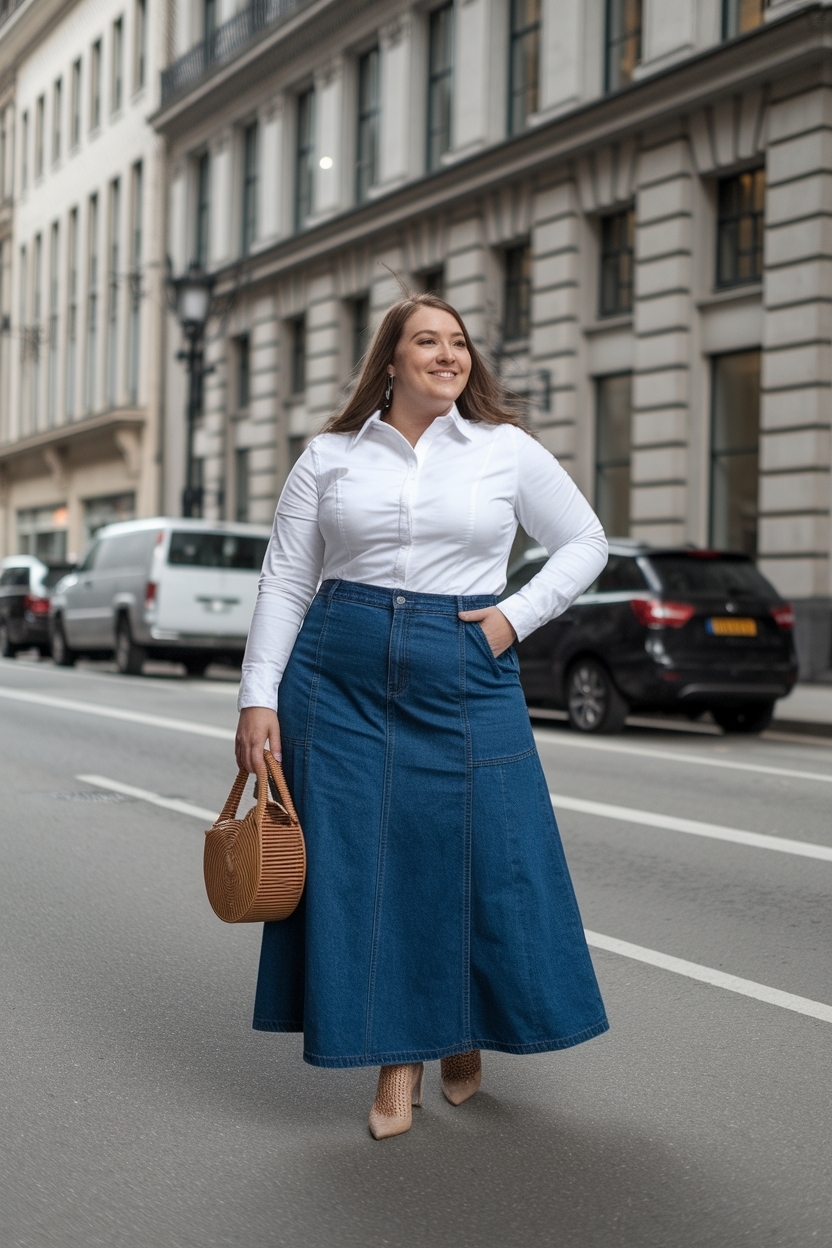 Long Denim Skirt Outfit for Fat Women: Empowering Fashion outfit idea