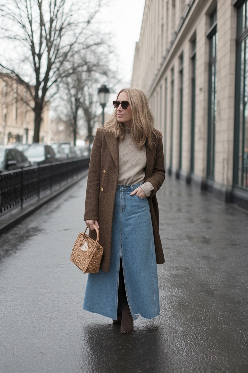 Long Denim Skirt Outfit Winter: Staying Warm and Stylish outfit idea