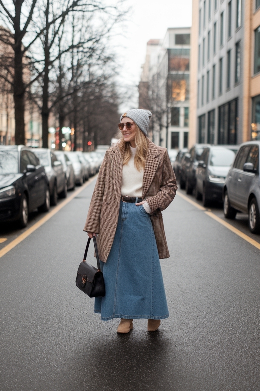 Long Denim Skirt Winter Outfit: Effortless Layering Techniques outfit idea