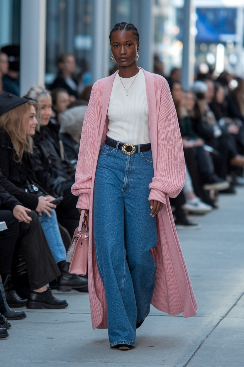 Long Pink Cardigan Outfit Black Women for Layering Styles outfit idea