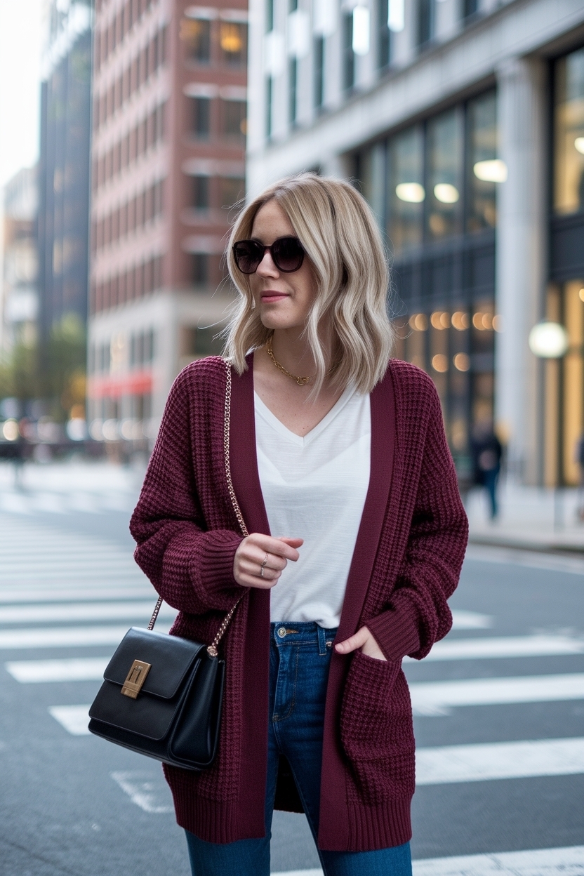 Maroon Cardigan Outfit for Women: Rich and Warm Choices outfit idea