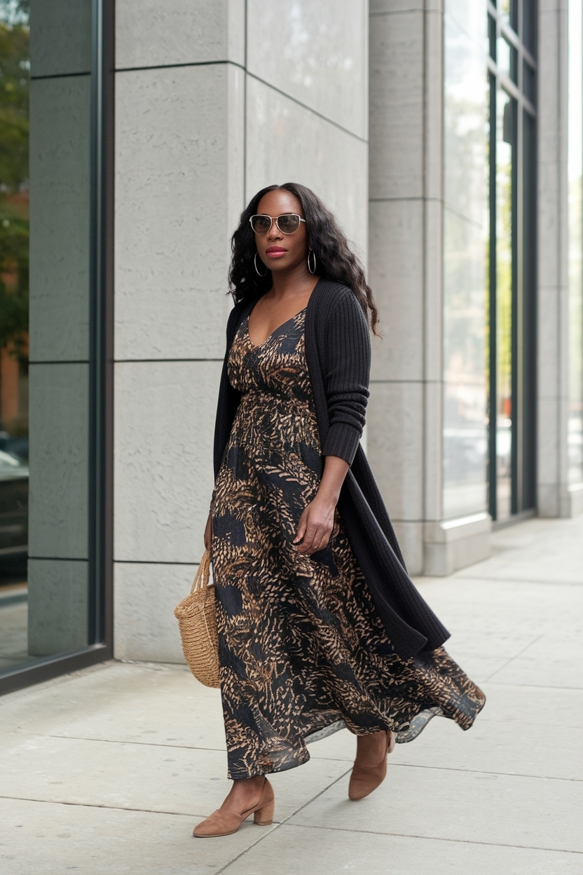 Maxi Dress and Cardigan Outfit for Black Woman outfit idea