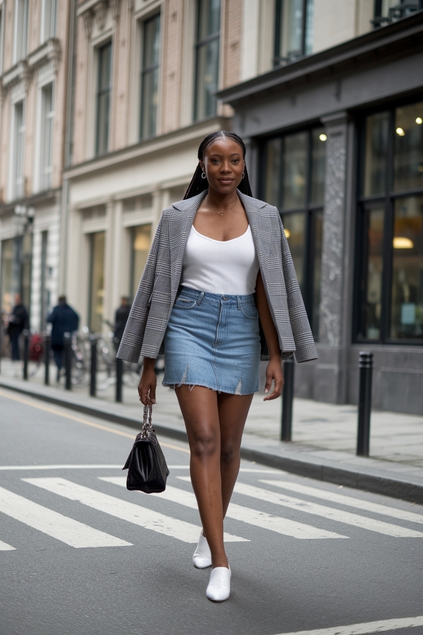 Mini Denim Skirt Outfit Ideas Black Women for Playful Styles outfit idea