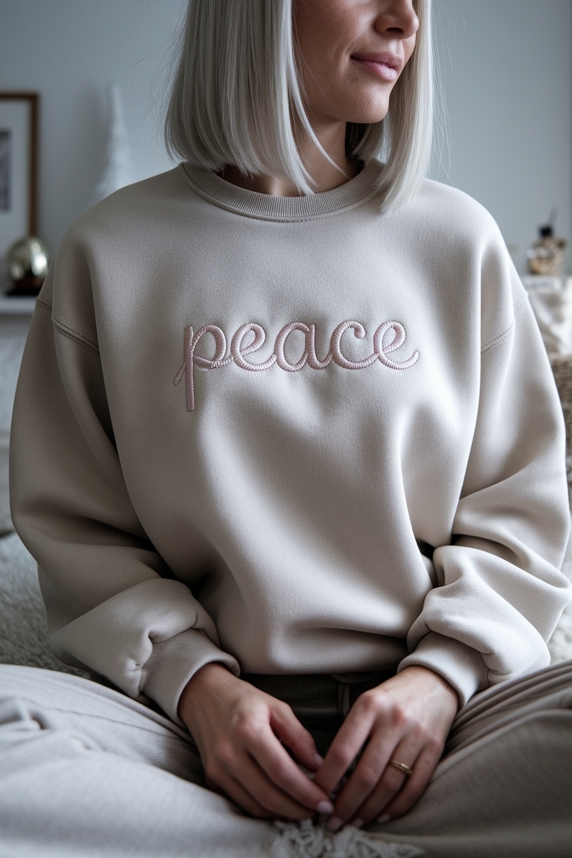 Minimalist Christmas Sweatshirt Embroidered for the Holidays outfit idea