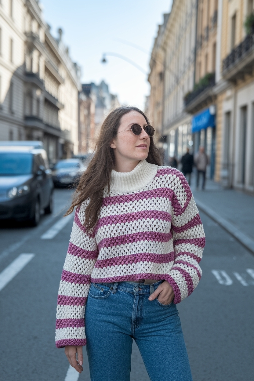 Modèles de Pull en Crochet: Trendy Crochet Sweaters outfit idea