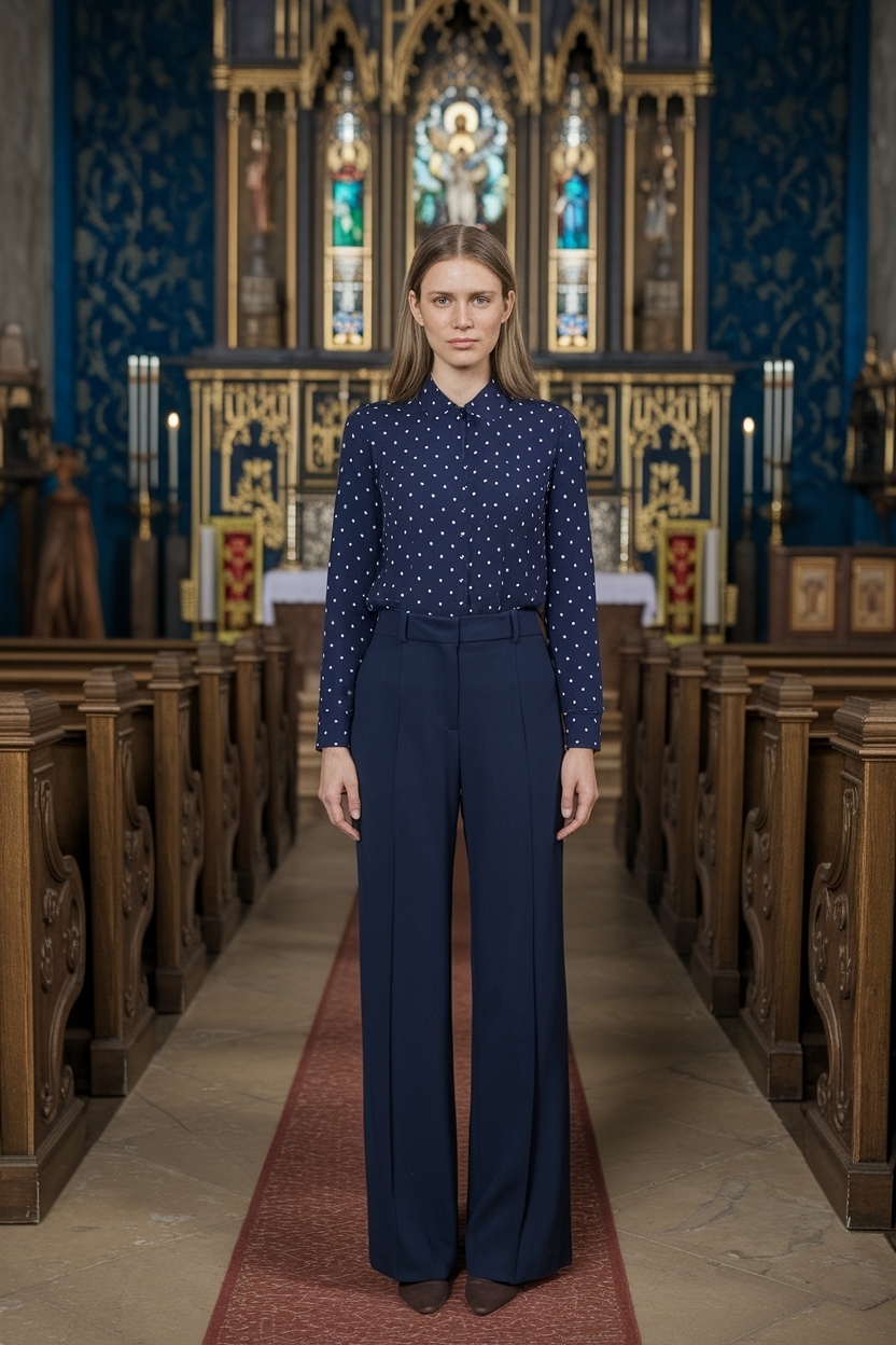 Navy Blue Pants Outfit Women Church: Timeless and Classy Looks outfit idea