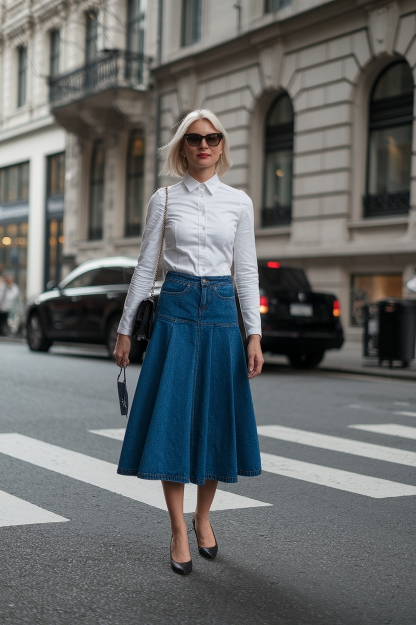 NB 327 Women Outfit Denim Skirt: Sporty Style Guide outfit idea