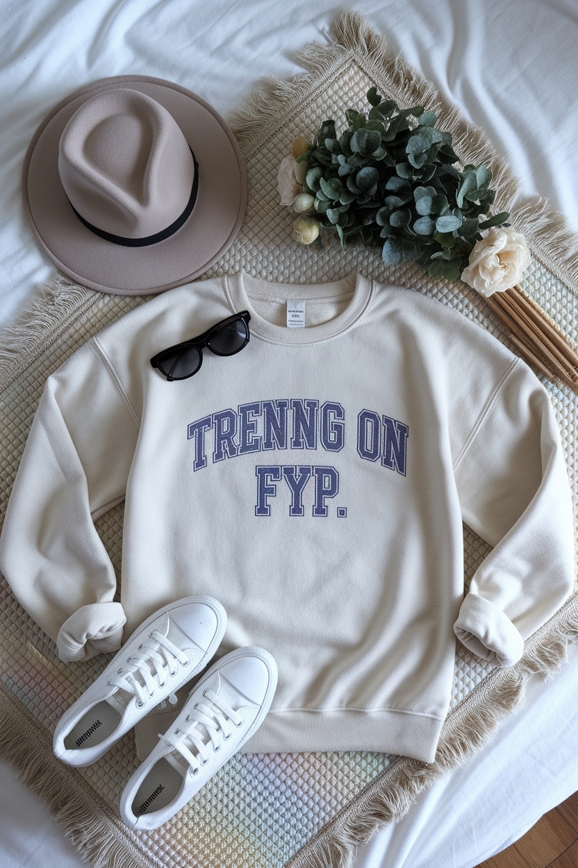 Neutral Minimalist Sweatshirt Flat Lay T: Cozy Outfit Ideas outfit idea
