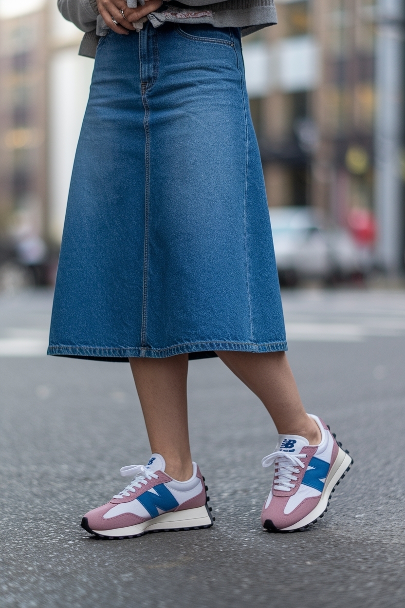 New Balance 327 Women Outfit Denim Skirt: Fashion Meets Function outfit idea