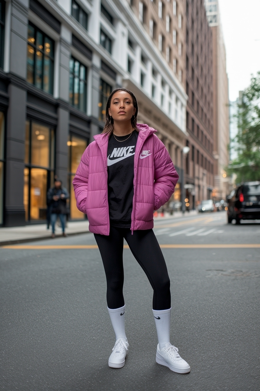 Nike Socks Over Leggings Outfit: Sporty Chic Essentials outfit idea