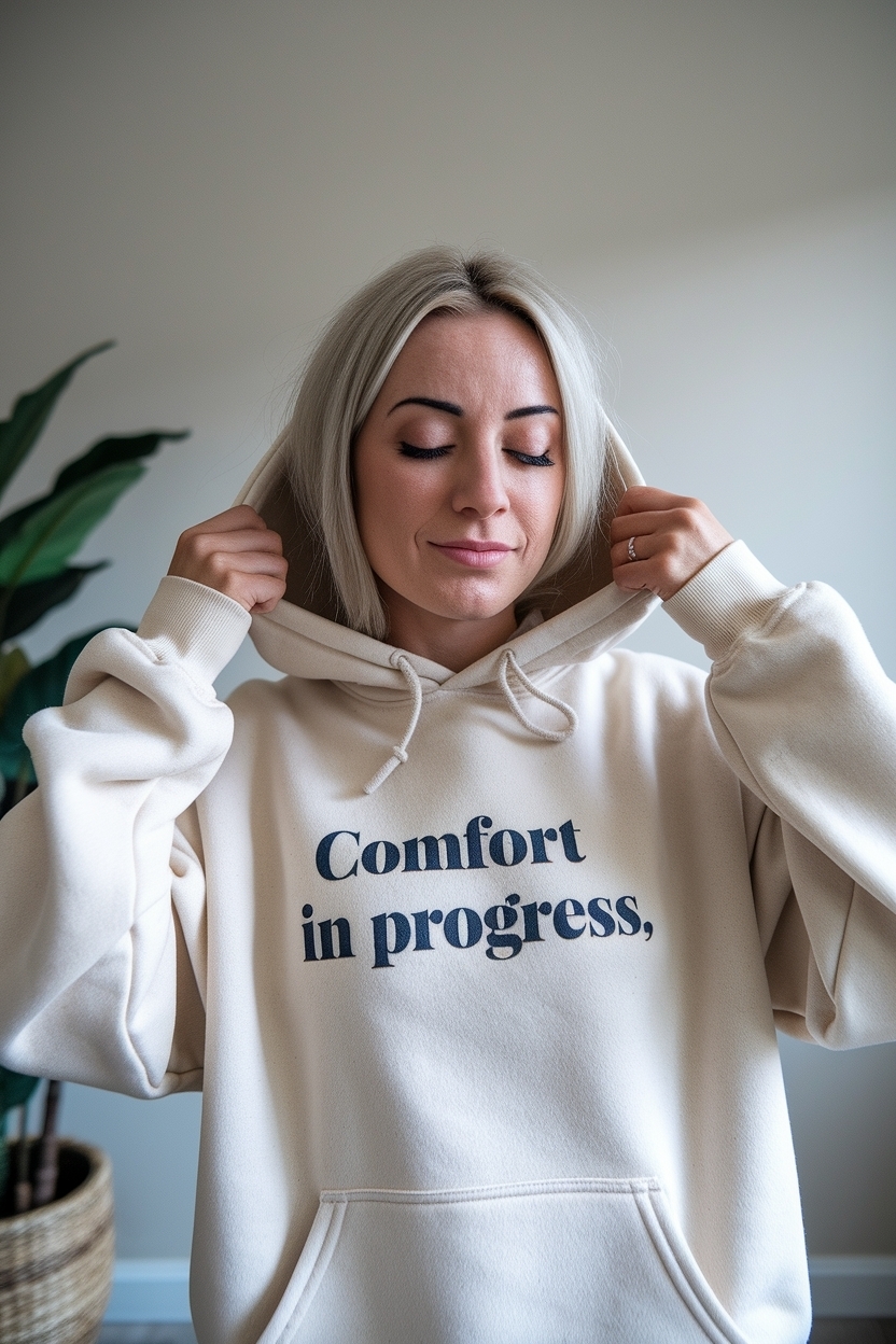 Oatmeal Hoodie Reading Comfort in Progress: Cozy Vibes outfit idea