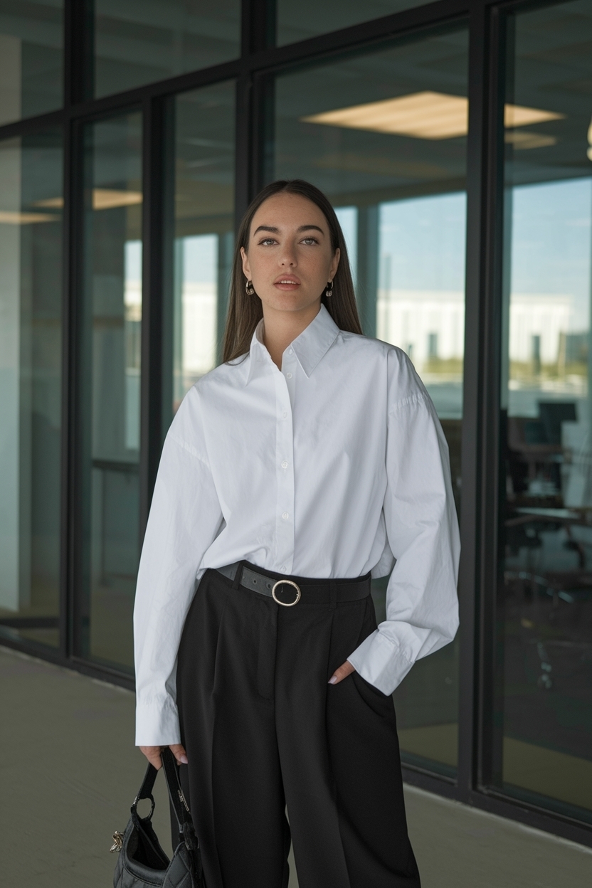 Casual Office Outfits for Women with Oversized Shirt outfit idea