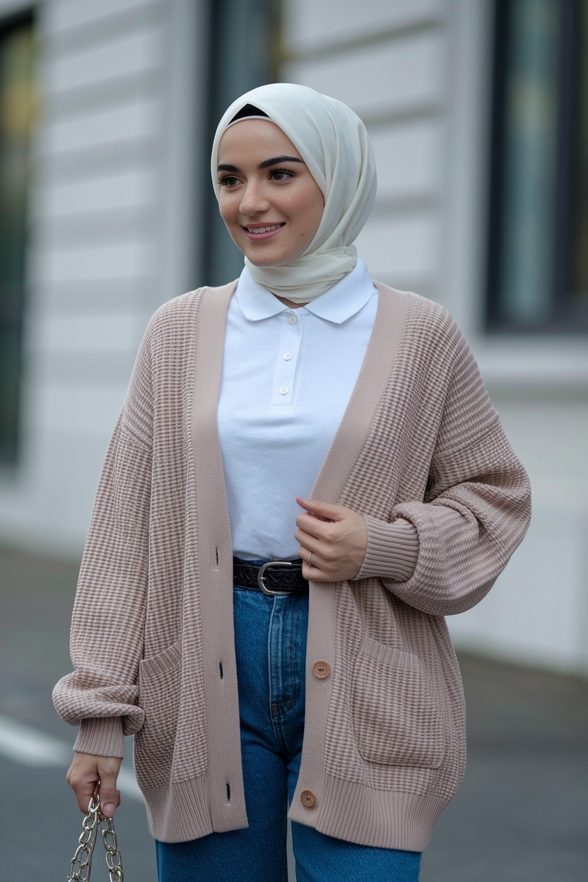 Chic Outfit Polo Cardigan Women Hijab for Everyday Wear outfit idea