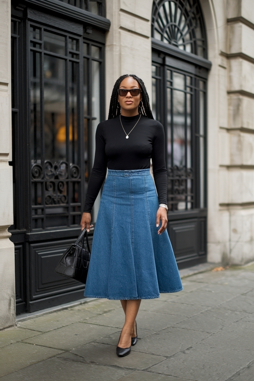 Outfit with Denim Skirt Black Women: Chic Options outfit idea