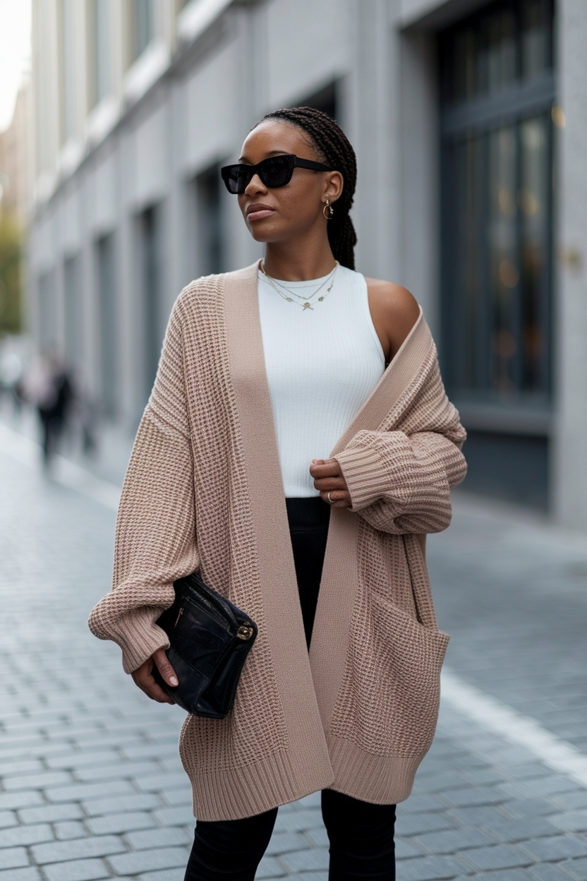 Versatile Oversized Cardigan Outfit Black Women to Try outfit idea