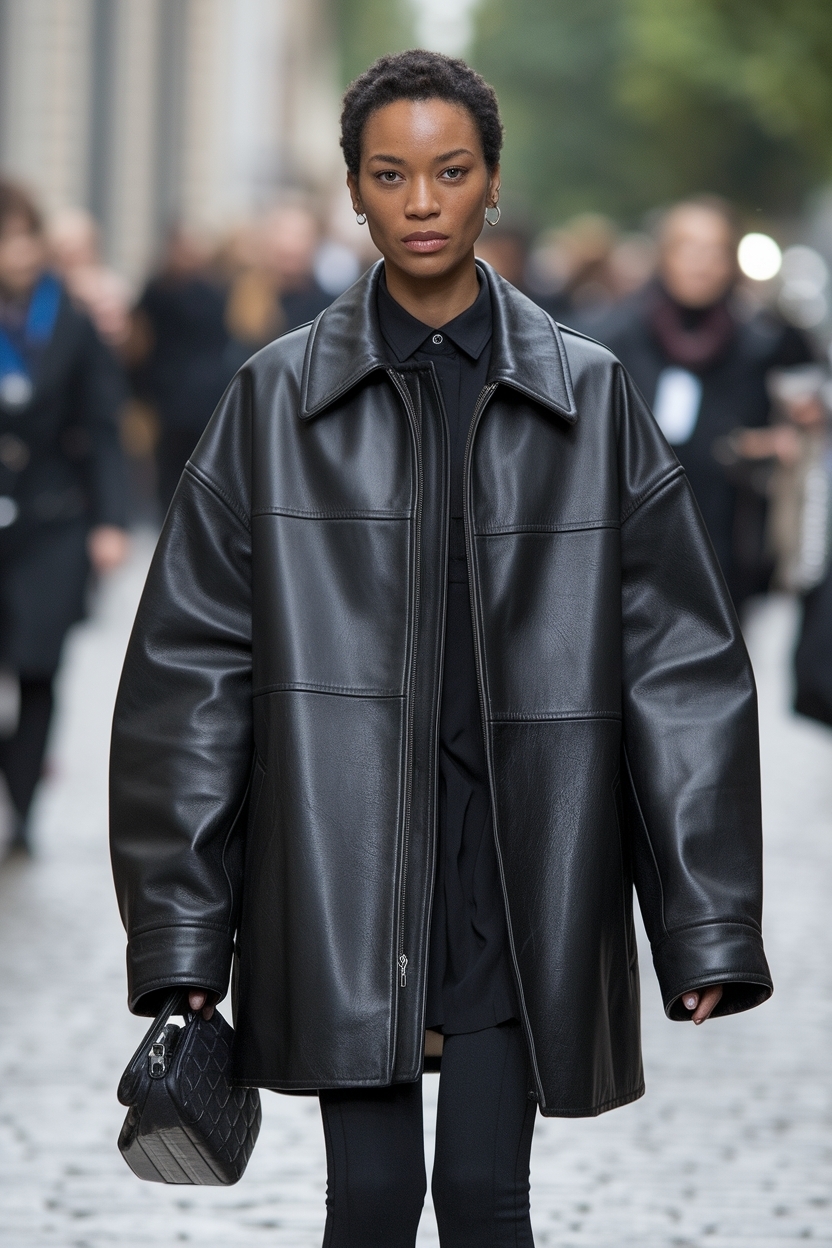 Chic Oversized Leather Jacket Outfit Black Women Will Love outfit idea