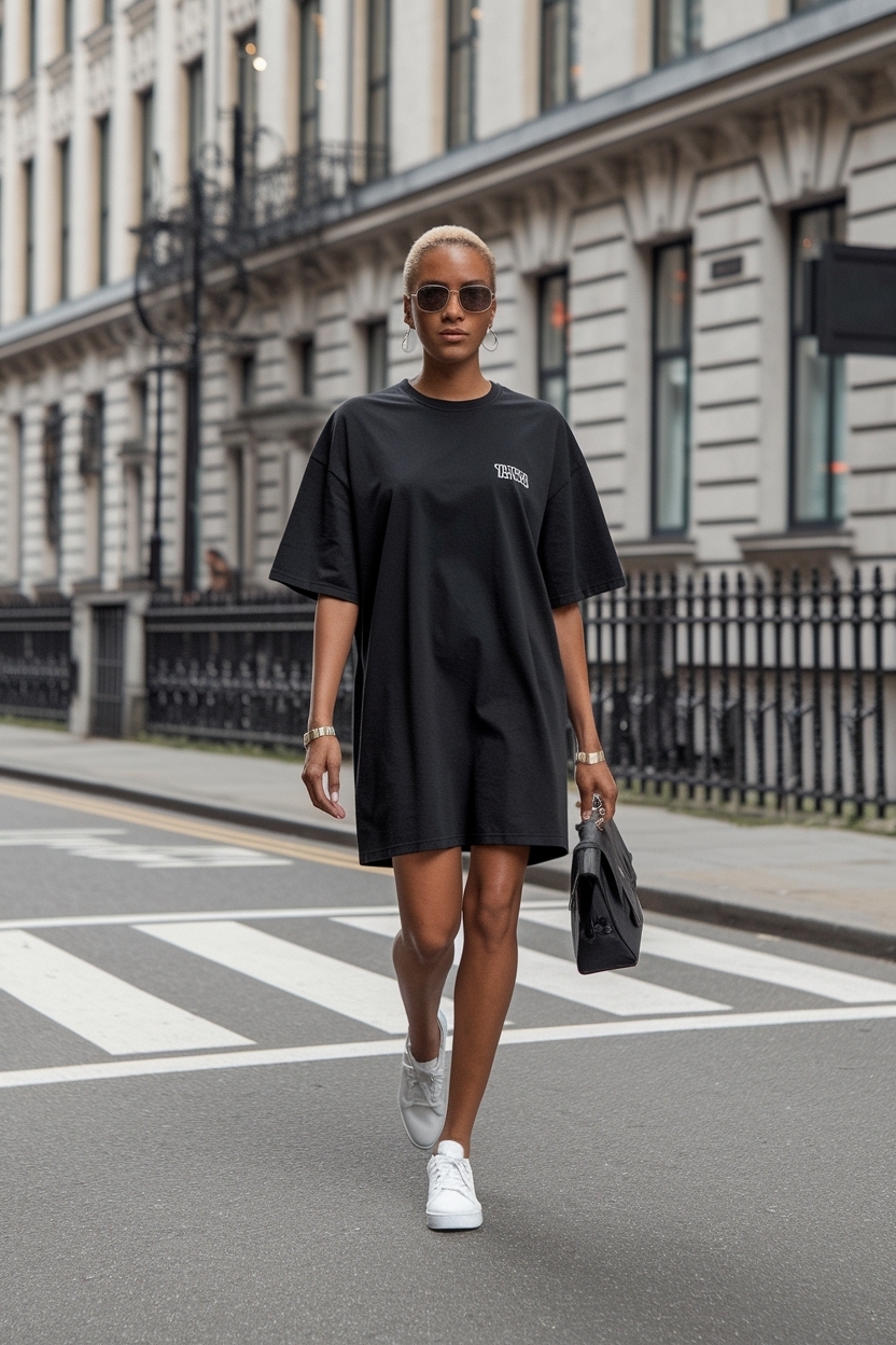 Oversized T Shirt Dress Outfit Black Wom: Trendy and Versatile outfit idea