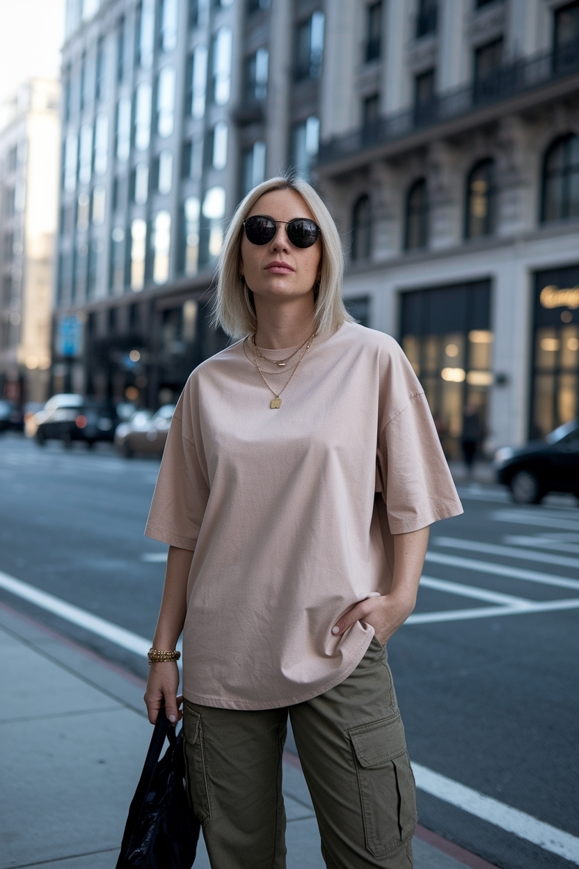 Oversized Tshirt Cargo Pants Outfit Women: A Trendy Look outfit idea