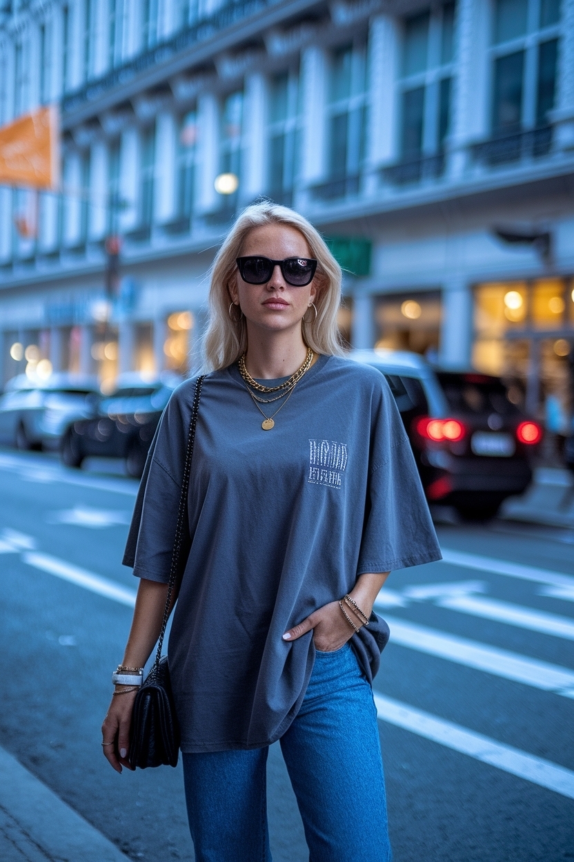 Oversized Tshirt Outfit Women Night Out: Glam Up Your Look outfit idea