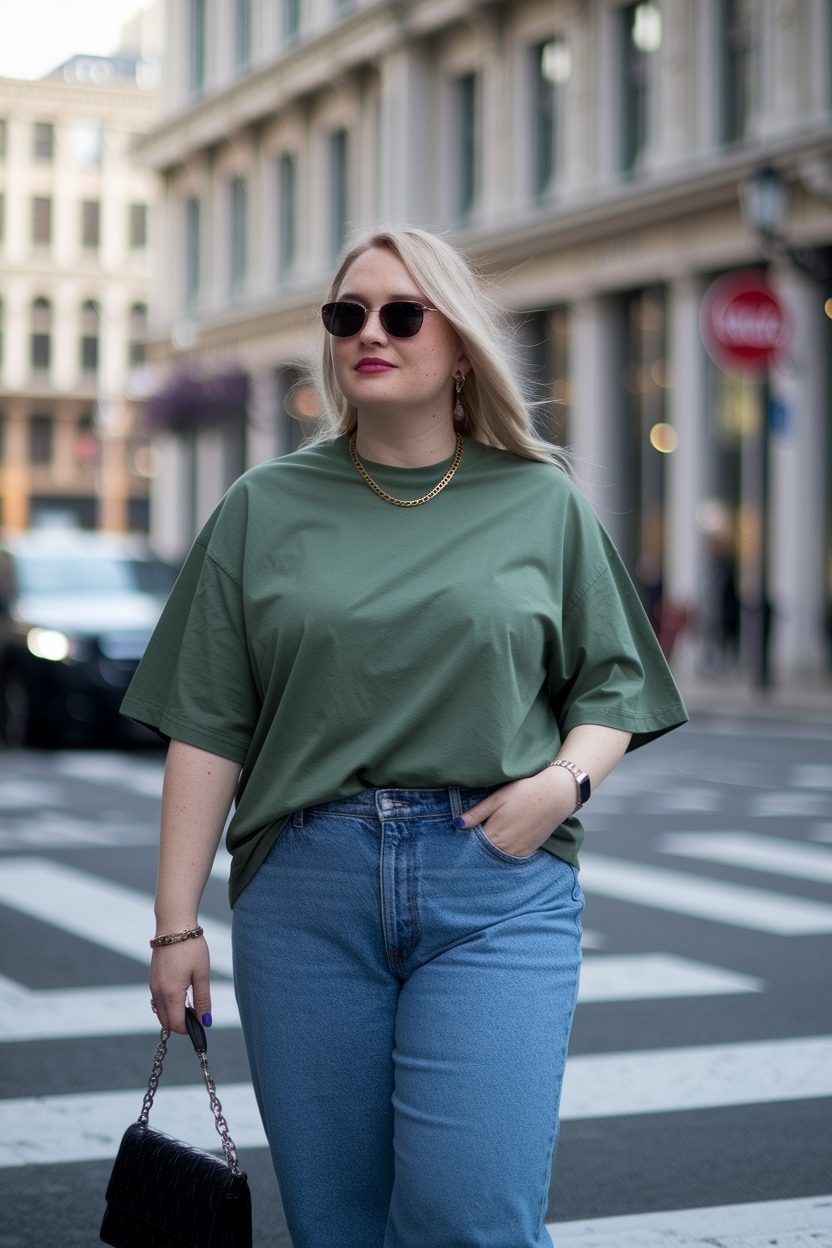 Oversized T-Shirt Outfit Women Plus Size: Casual Chic outfit idea