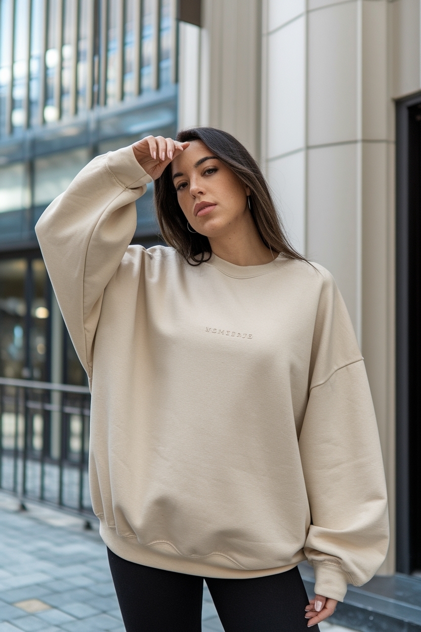 The Best Oversized Unisex Beige Sweatshirt with R Looks outfit idea