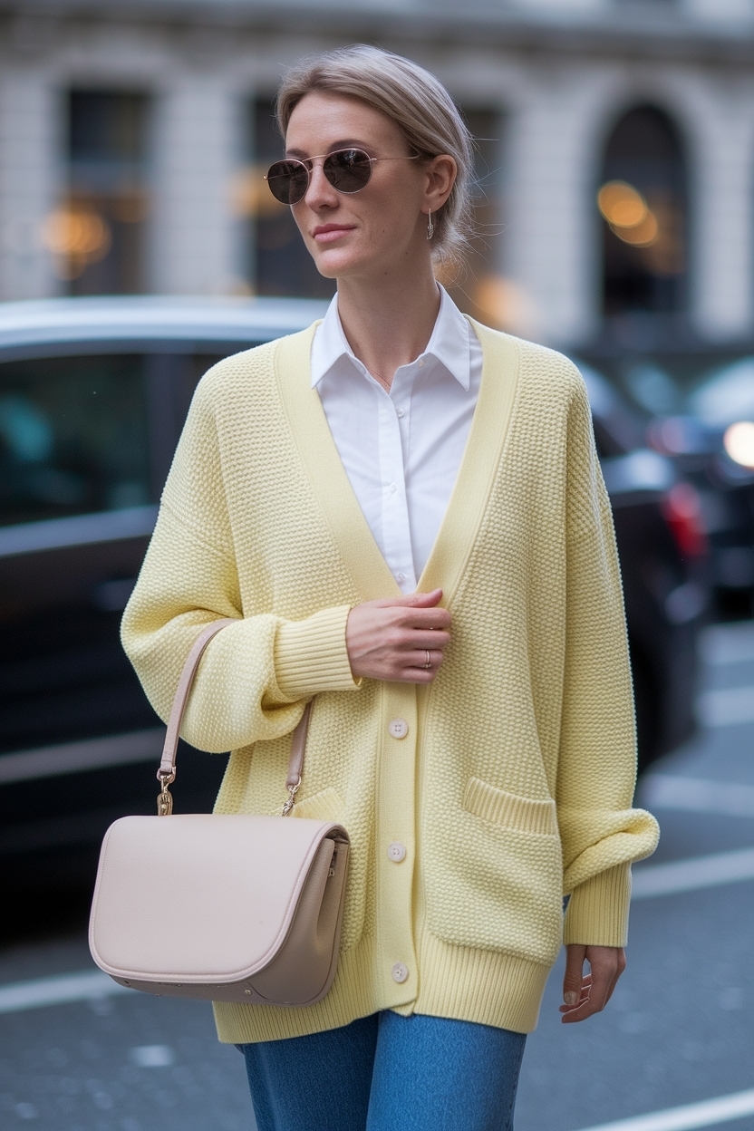 Pastel Yellow Cardigan Outfit Women for Soft Aesthetics outfit idea