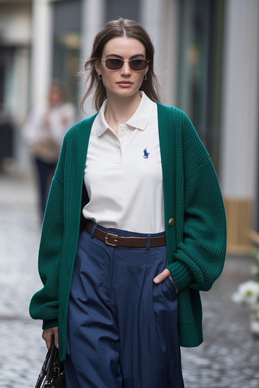 Polo Shirt and Cardigan Outfit Women: Effortless Style outfit idea