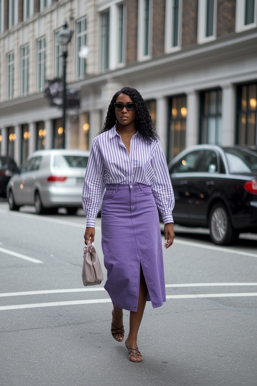 Purple Denim Skirt Outfit Black Women: Trendy Styles outfit idea