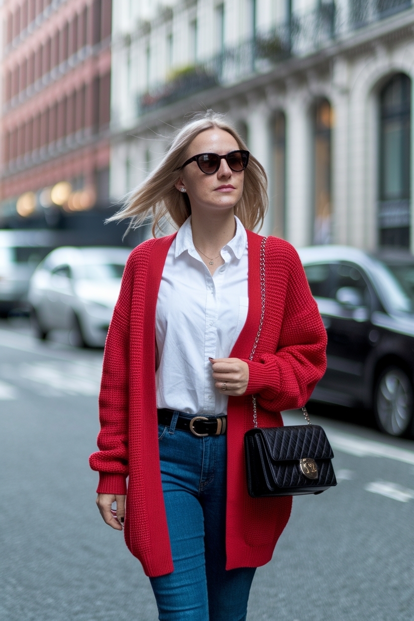 Red Cardigan Outfit for Women: Bold Fashion Choices outfit idea