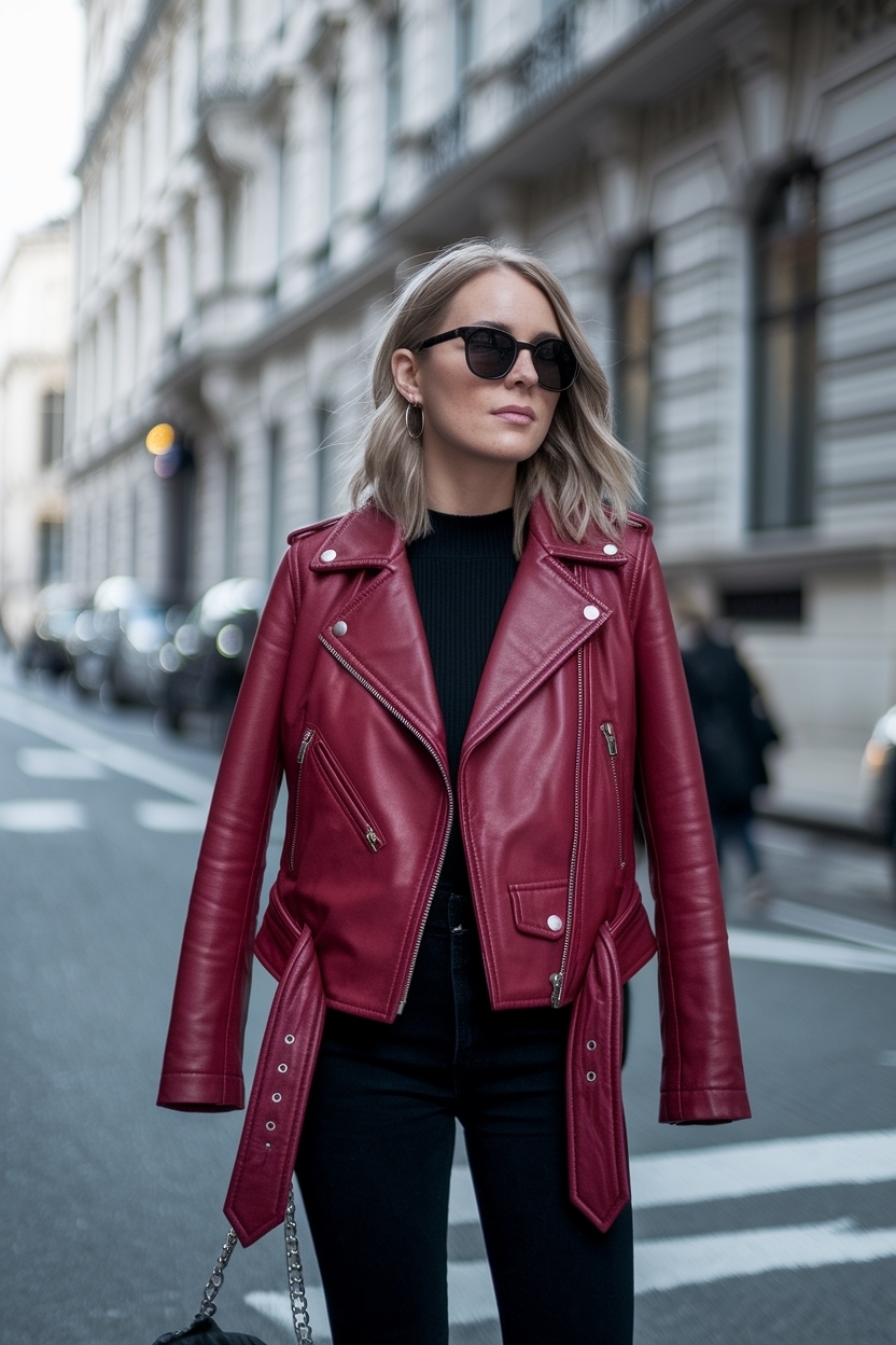 Red Leather Jacket Outfit Aesthetic for a Pop of Color outfit idea
