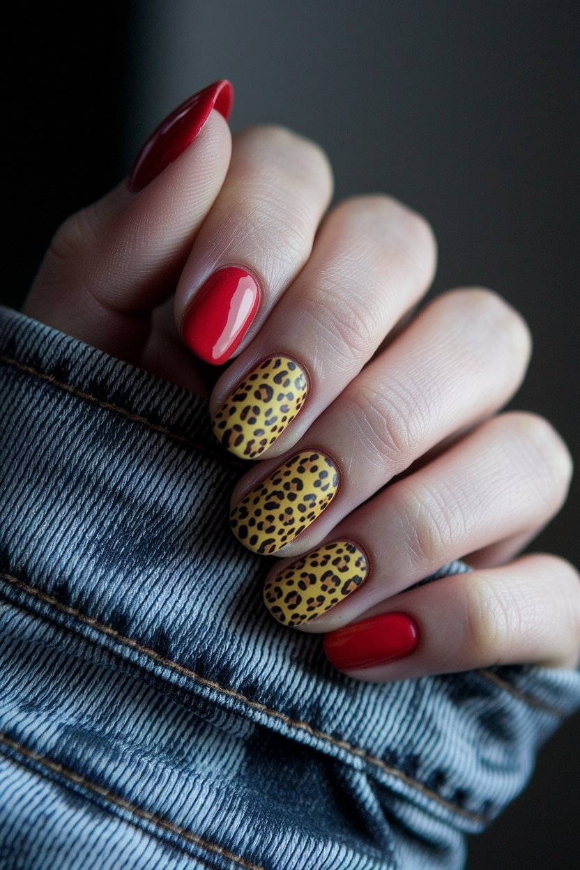 Red Nails with Cheetah Print for a Trendy Look outfit idea