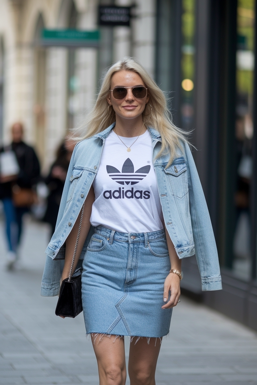 Sambas Adidas Women Outfit Denim Skirt: Trendy Looks outfit idea