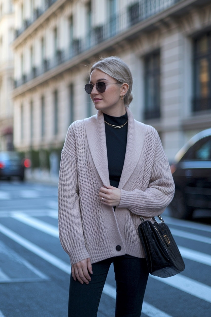 Shawl Collar Cardigan Outfit Women for Cozy Vibes outfit idea