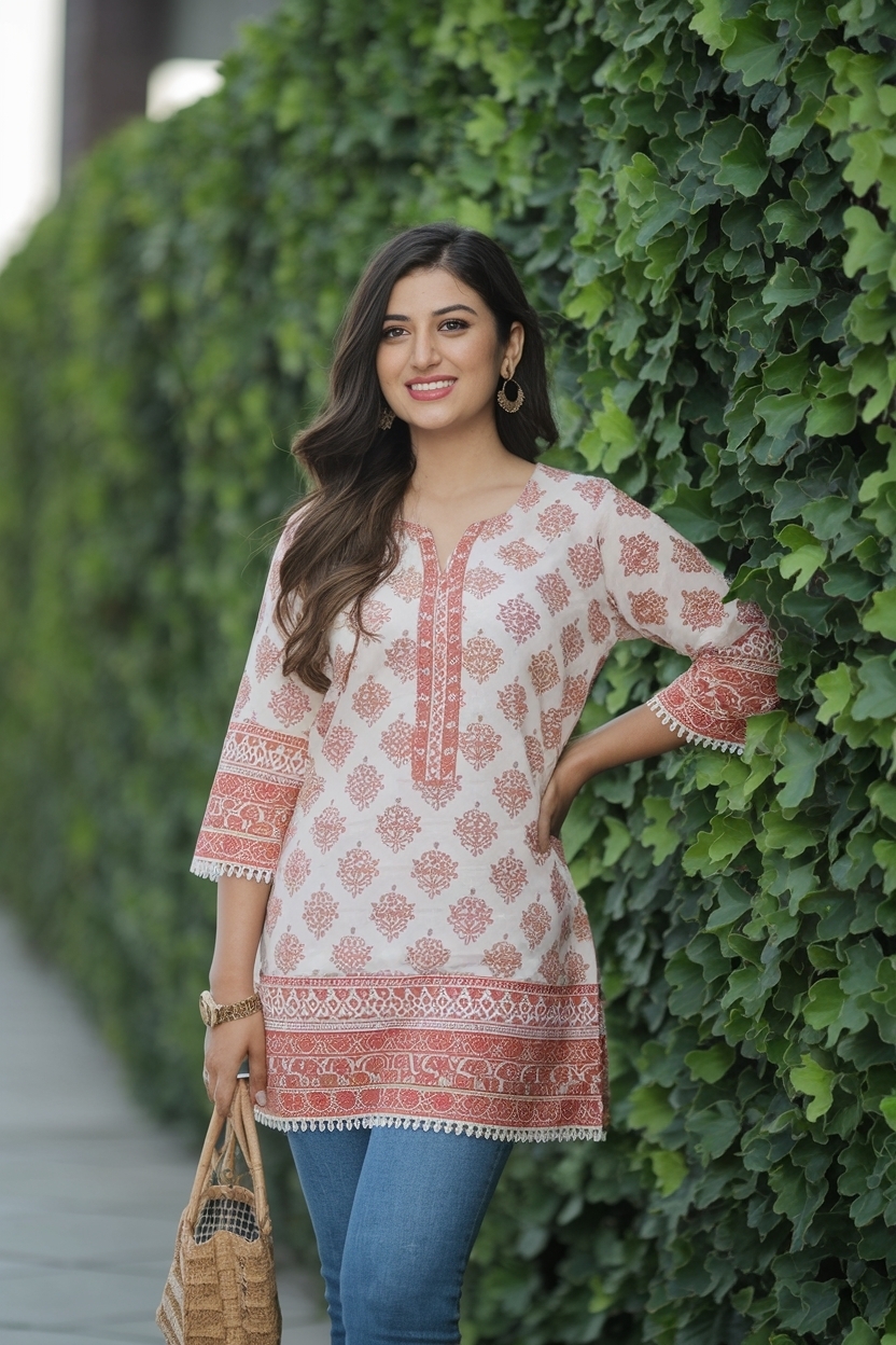 Trendy Short Kurti with Jeans Outfit for Effortless Style outfit idea