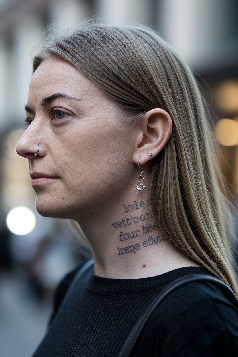 Side Neck Tattoos Women Words: Meaningful Expressions outfit idea